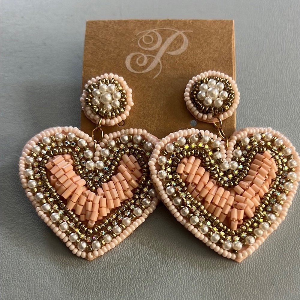 Romantic Pink and Gold Heart Earrings